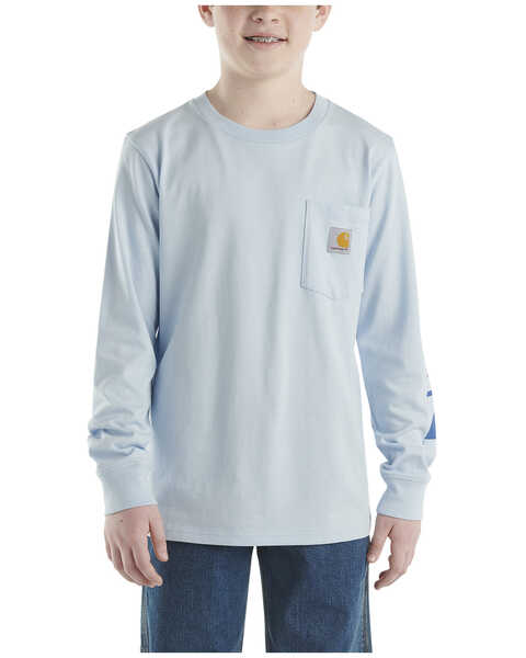 Carhartt Boys' Logo Pocket Long Sleeve T-Shirt, Light Blue, hi-res