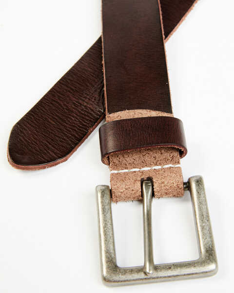 Image #2 - Brother and Sons Men's Brown Crimped Leather Belt, Brown, hi-res