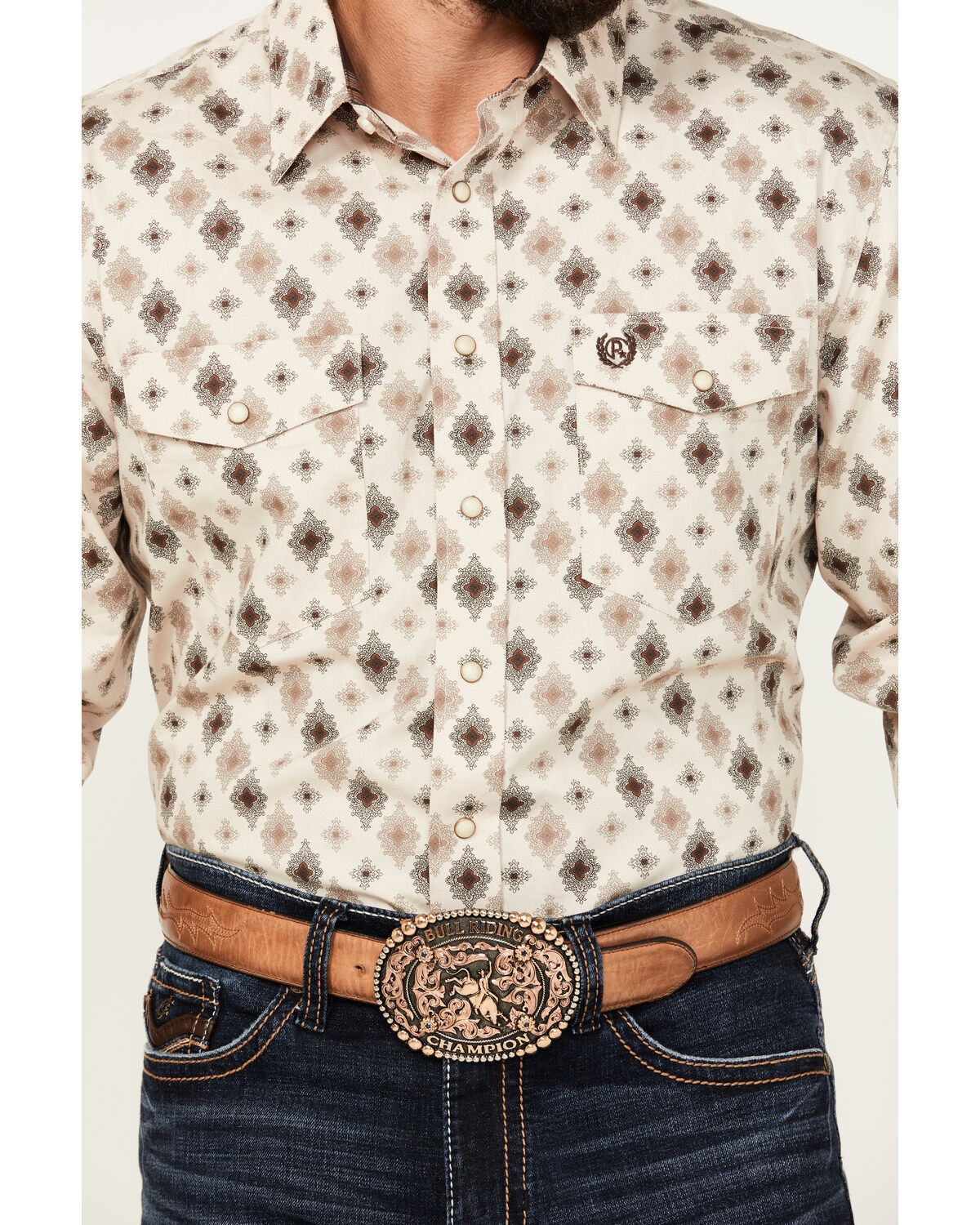 Image #3 - Panhandle Men's Select Medallion Print Long Sleeve Snap Western Shirt, , hi-res