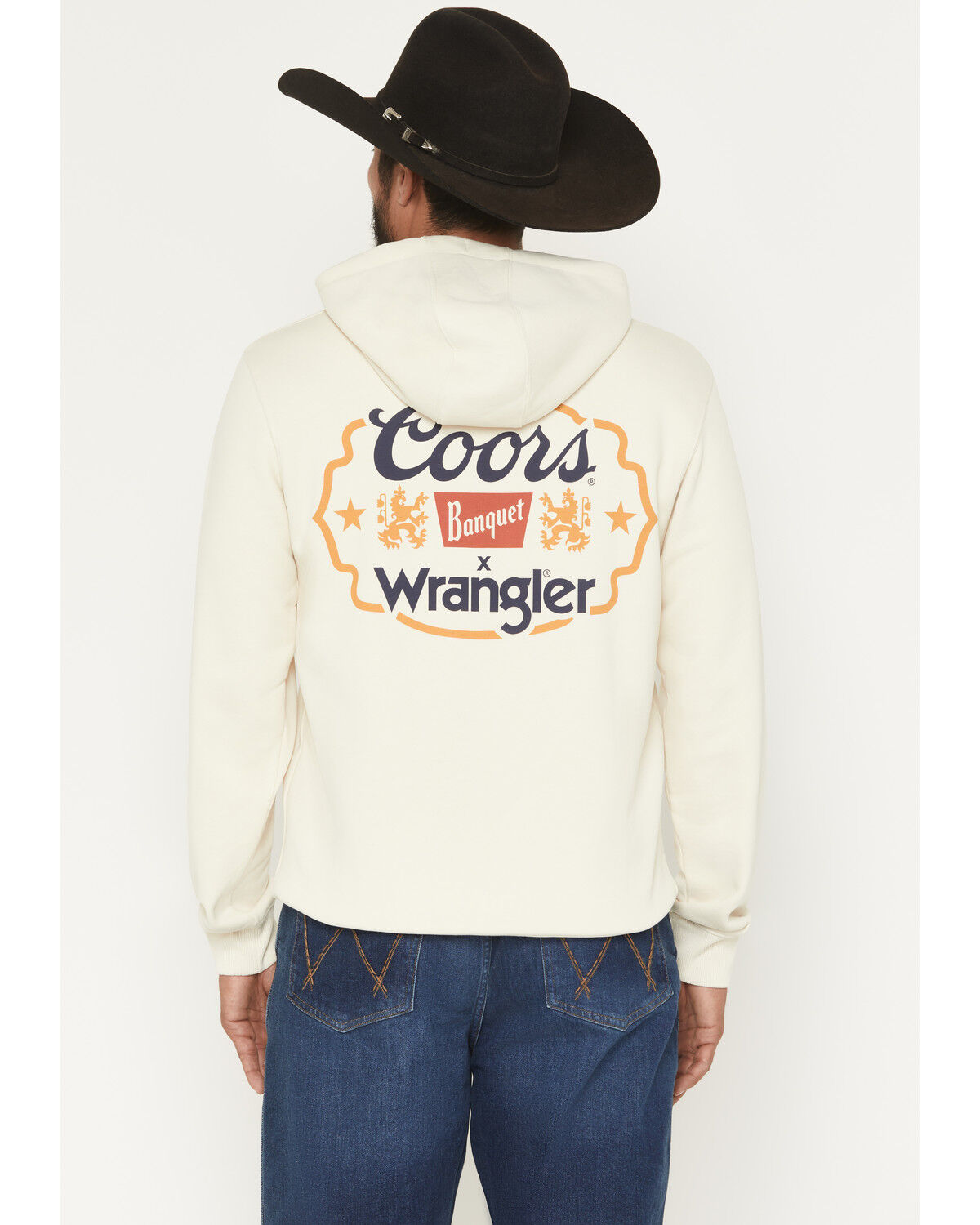 Image #4 - Wrangler X Coors Banquet Men's Logo Sleeve Hoodie, Cream, hi-res