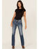 Image #3 - Miss Me Women's Medium Wash Mid Rise Geo Pocket 32" Bootcut Stretch Denim Jeans, Medium Wash, hi-res