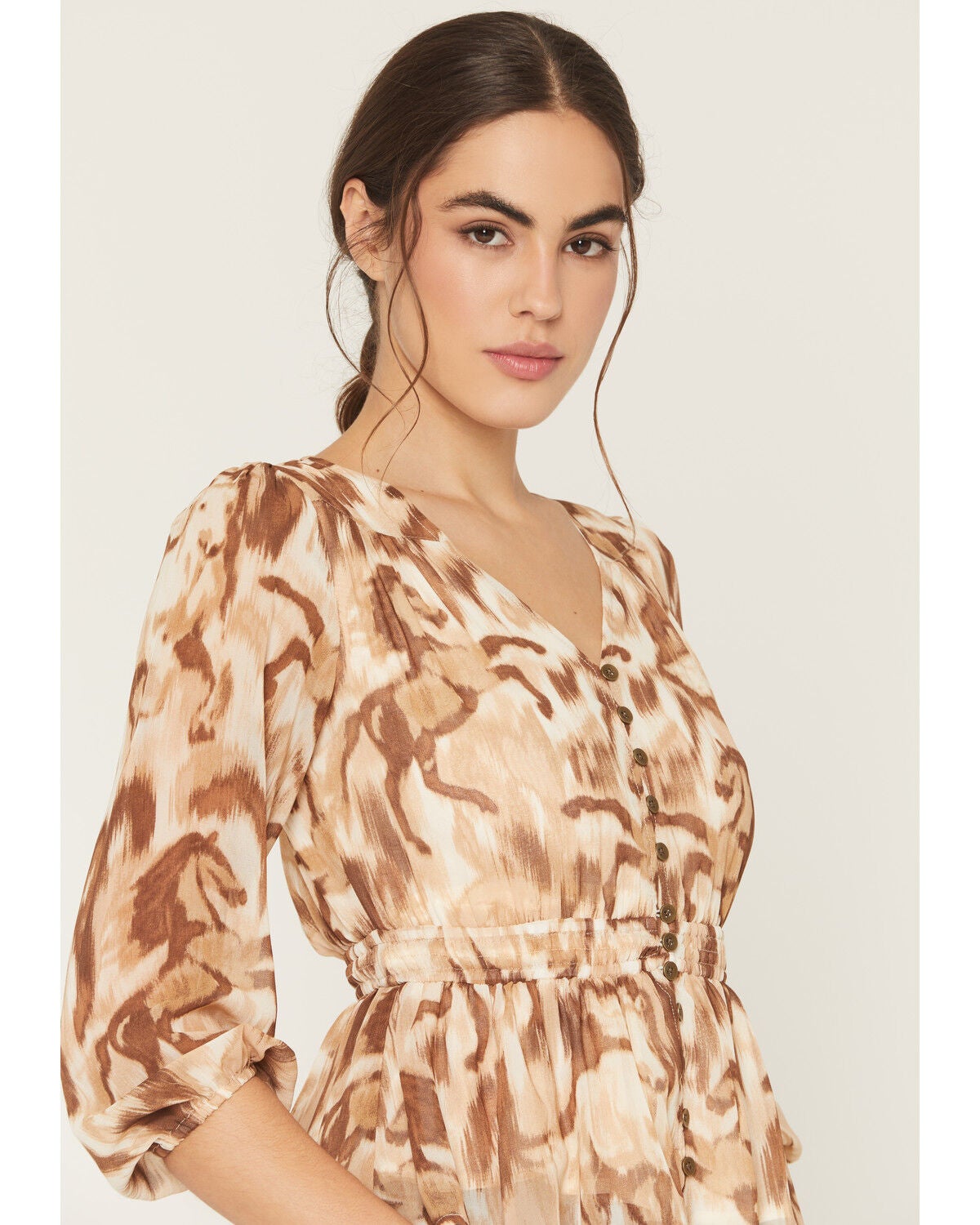 Image #2 - Shyanne Women's Horse Print Chiffon Top, Coffee, hi-res