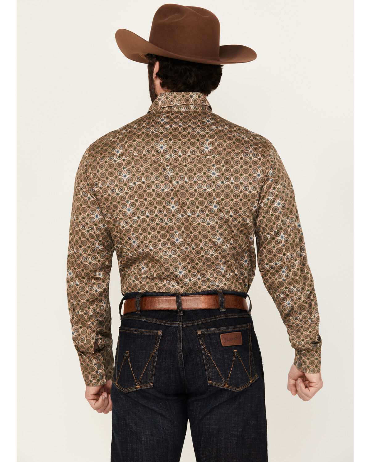 Image #4 - Wrangler Retro Men's Medallion Print Long Sleeve Snap Western Shirt, Brown, hi-res