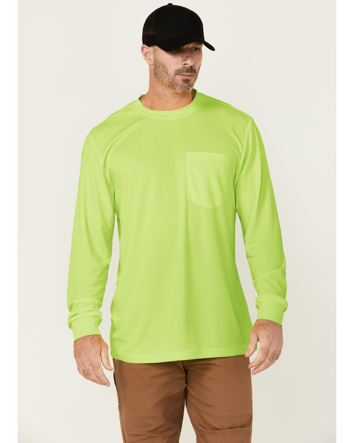 Hawx Men's Enhanced Visibility Long Sleeve Work T-Shirt, Yellow, hi-res