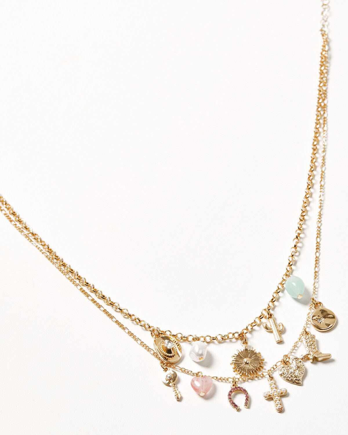 Shyanne Women's Double Layered Charm Necklace, Gold, hi-res