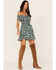 Shyanne Women's Floral Print Smocked Off Shoulder Dress , Deep Teal, hi-res