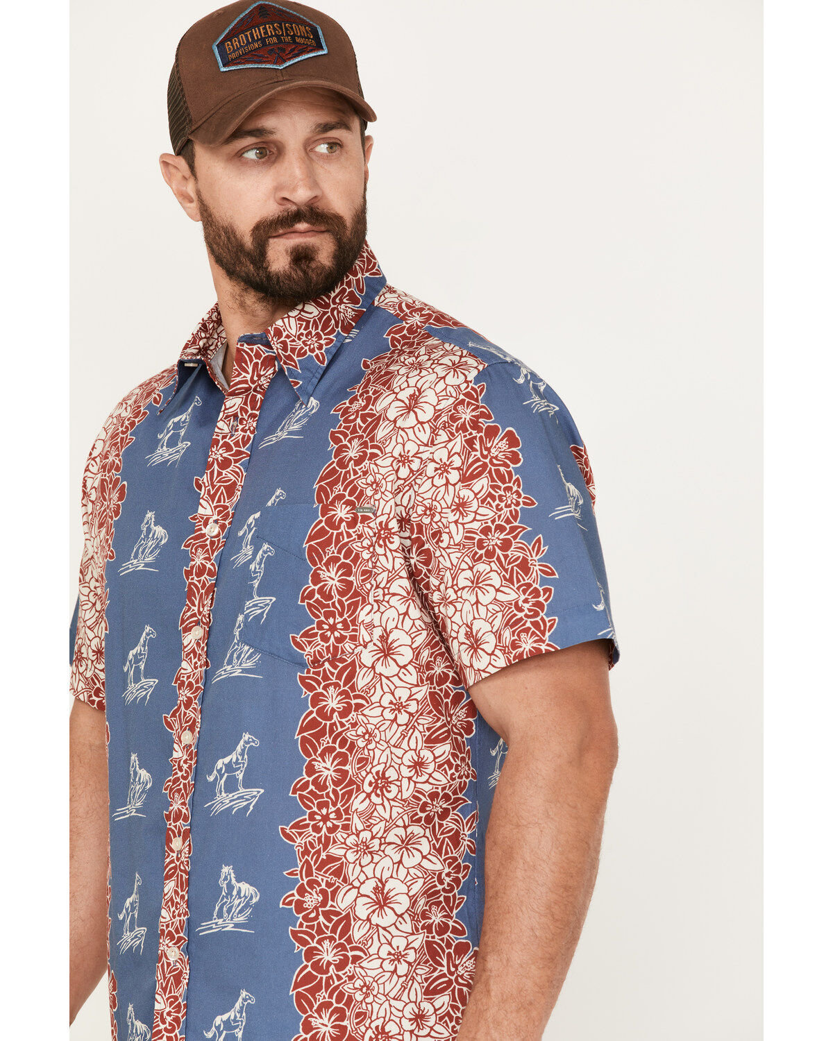 Image #2 - Tin Haul Men's Paniolo Tropical Horse Print Short Sleeve Western Shirt, , hi-res