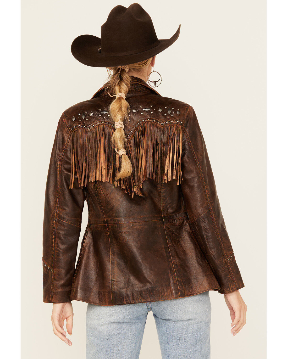 Image #4 - Cripple Creek Women's Fringe Leather Blazer, Brown, hi-res