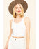 Image #5 - Miss Me Women's Ivory Ribbed Button Crop Top, , hi-res