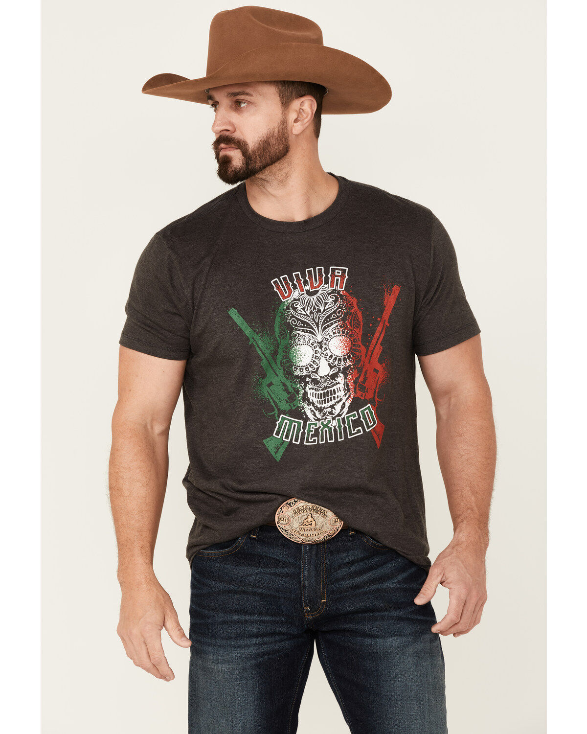 Image #1 - Cody James Men's Viva Mexico Muertos Skull Graphic Short Sleeve T-Shirt, Black, hi-res