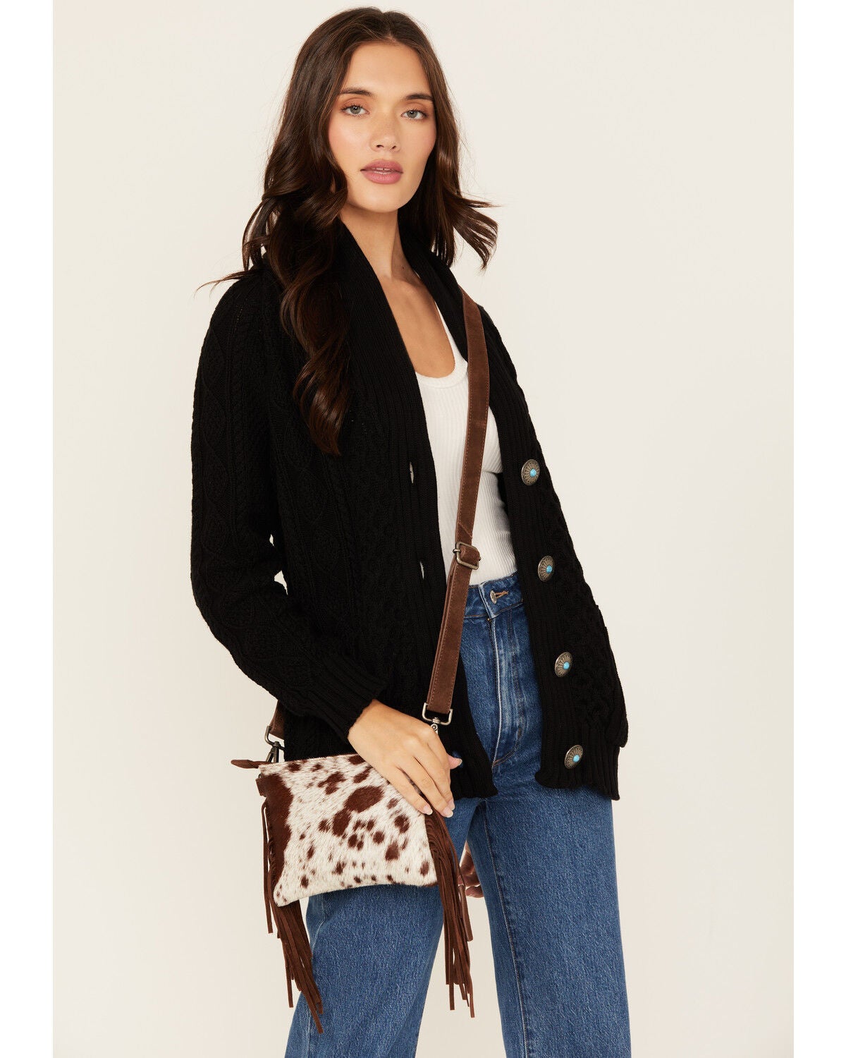 Shyanne Women's Meadow Hairon Leather Crossbody Bag, Brown, hi-res