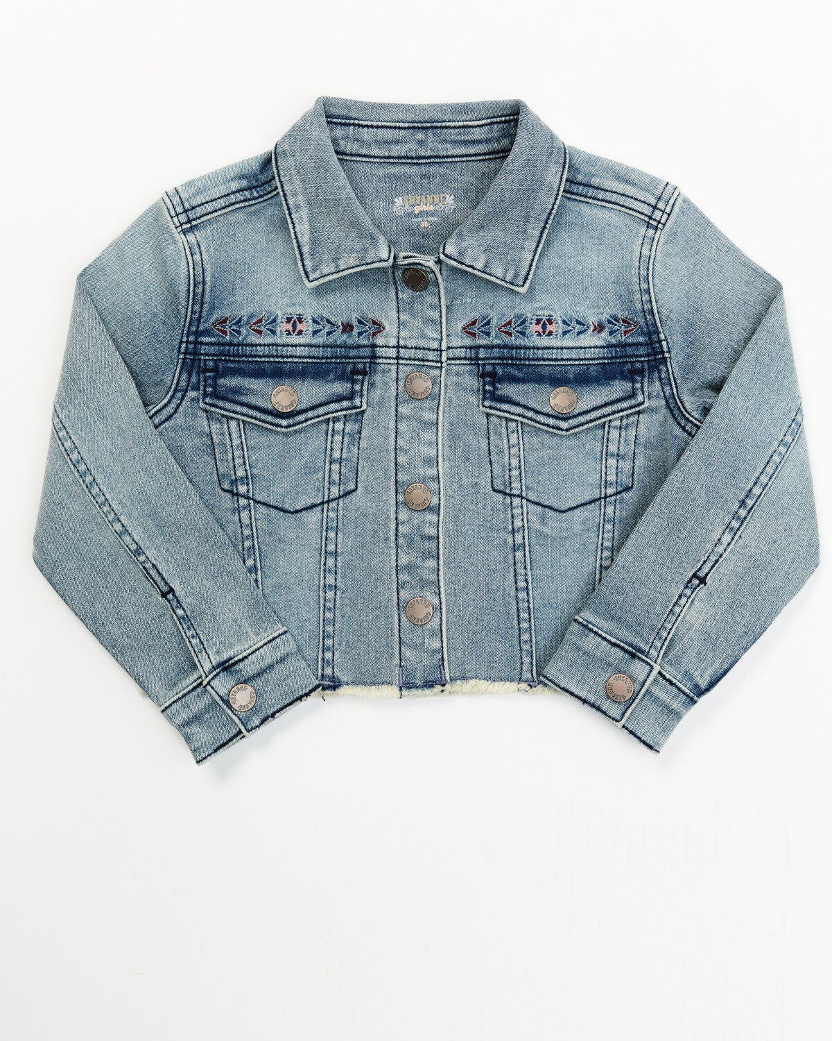 Shyanne Toddler Girls' Forks Light Wash Frayed Embroidered Denim Jacket, Medium Wash, hi-res