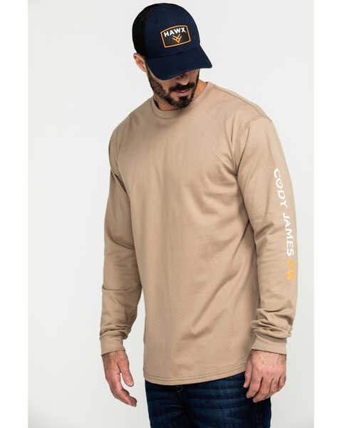 Image #3 - Cody James Men's FR Logo Long Sleeve Stretch Work Shirt , Beige/khaki, hi-res