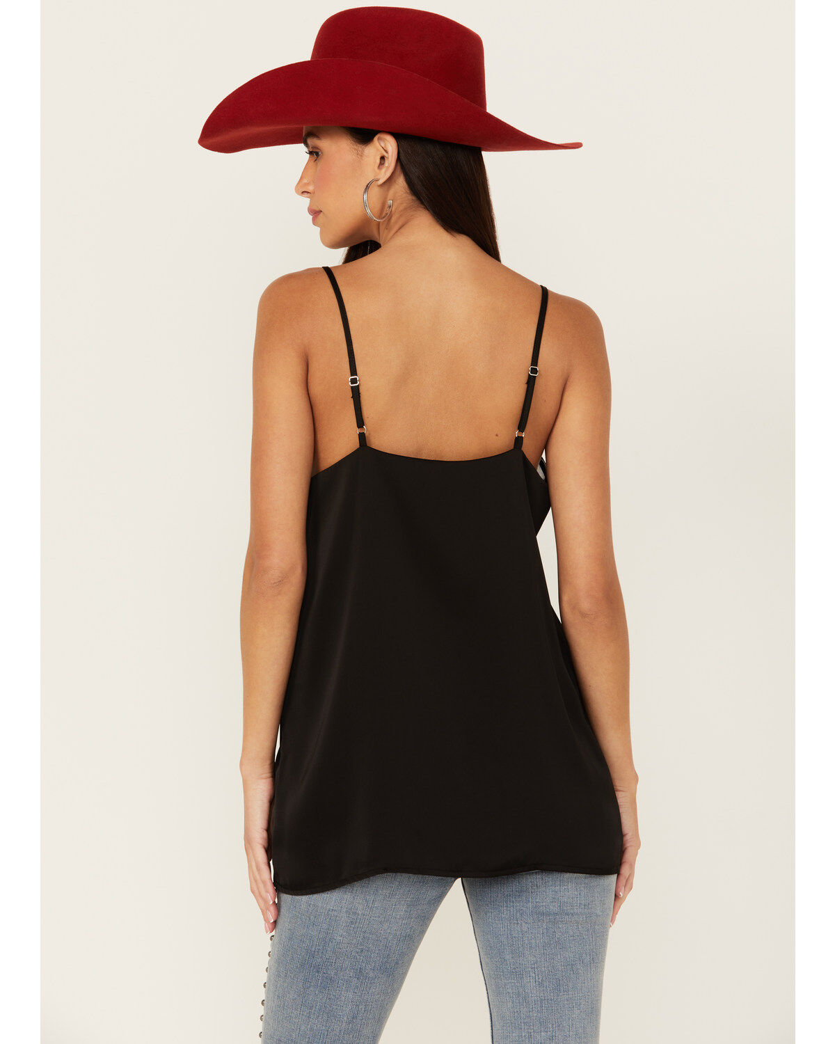 Image #4 - Rock & Roll Denim Women's Mesh Accent Satin Tank, Black, hi-res