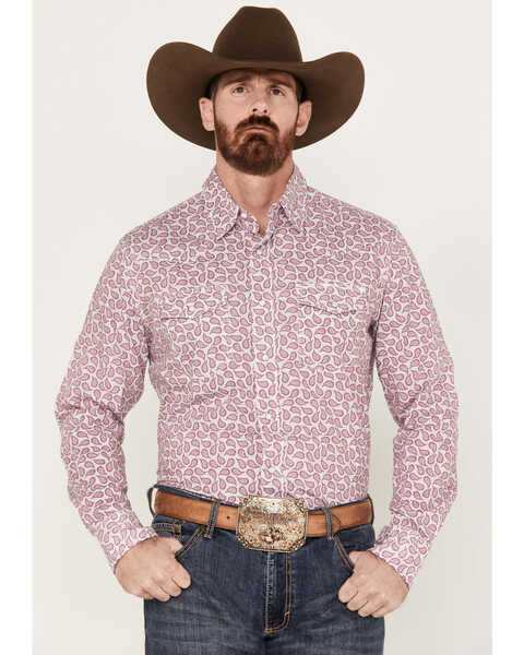 Wrangler 20x Men's Paisley Print Long Sleeve Pearl Snap Western Competition Shirt, Pink, hi-res