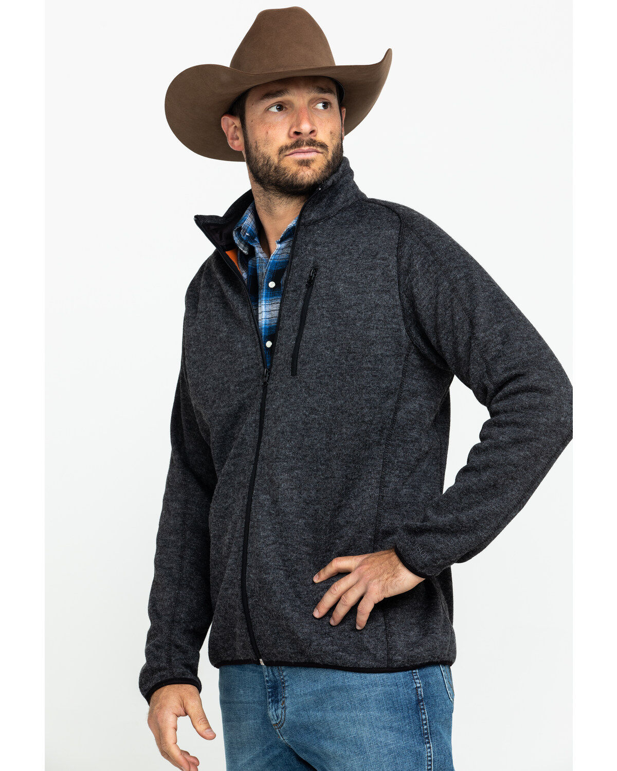 Image #3 - Stetson Men's Charcoal Fuzzy Bonded Sweater, Grey, hi-res
