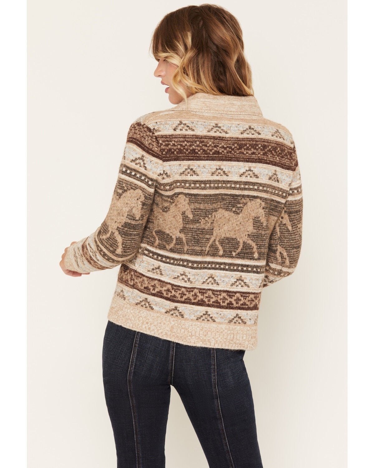 Image #4 - Cotton & Rye Women's Heathered Horse Cardigan, Tan, hi-res