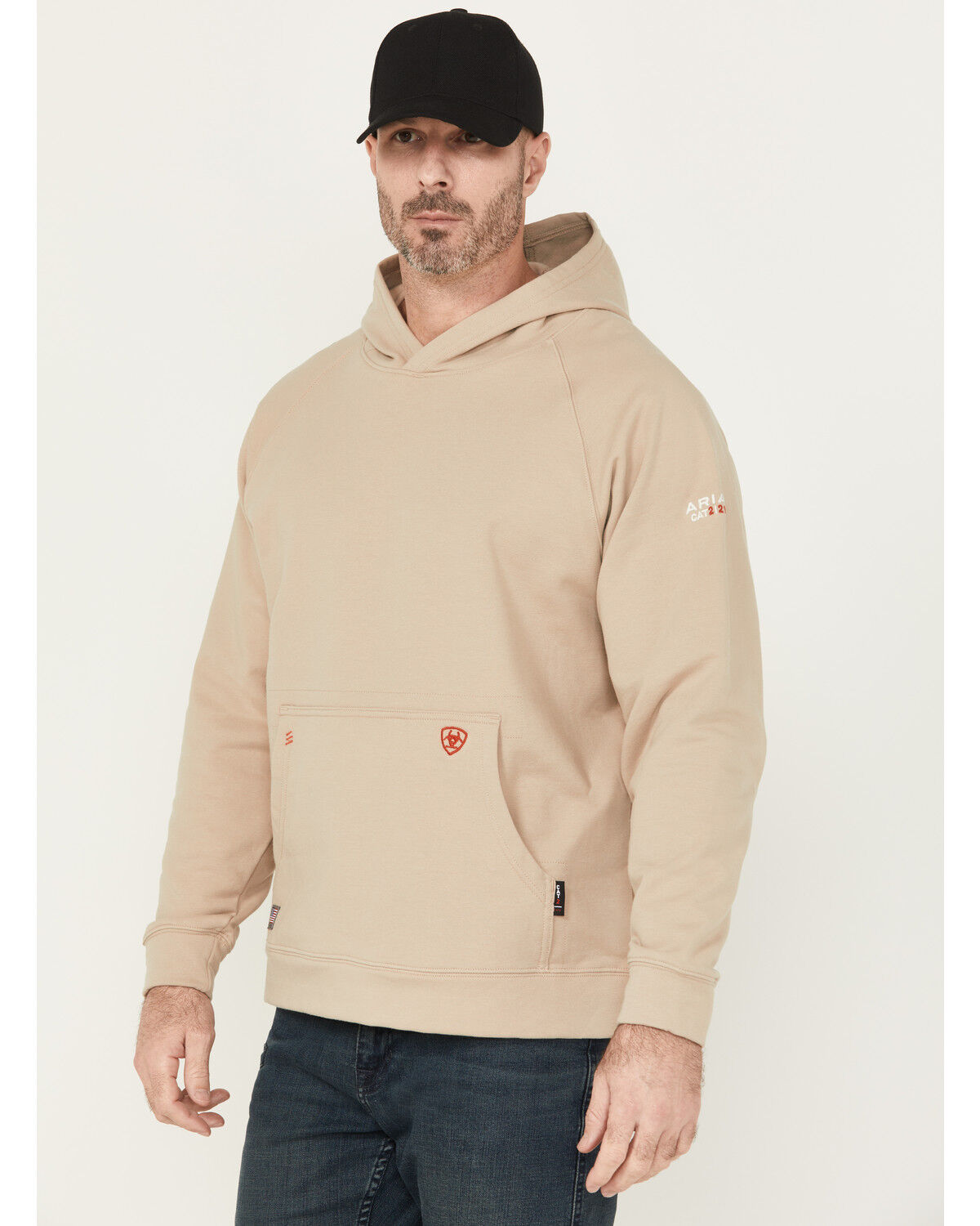 Image #3 - Ariat Men's FR Duster Work Hard Hooded Sweatshirt, Beige, hi-res
