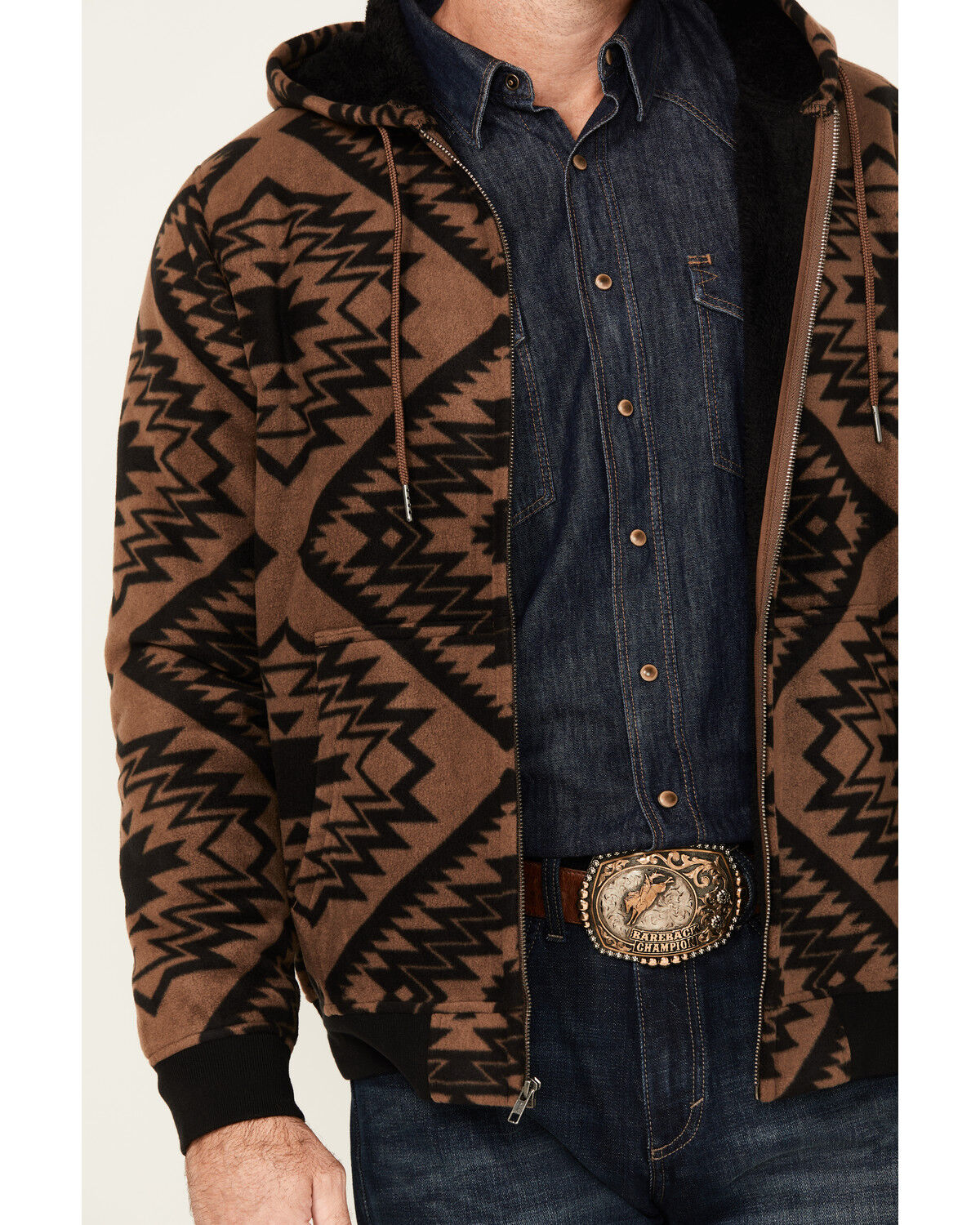 Image #3 - Cody James Men's Basin Southwestern Print Fleece Hooded Jacket, Brown, hi-res