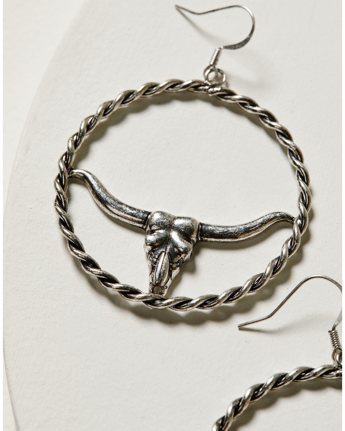 Image #3 - Idyllwind Women's Hillcrest Antique Longhorn Hoop Earrings, Silver, hi-res