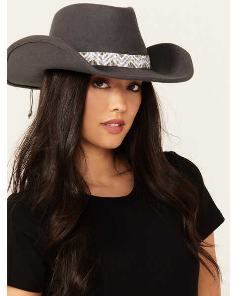 Nikki Beach Women's Skye Beaded Band Western Fashion Hat, Grey, hi-res