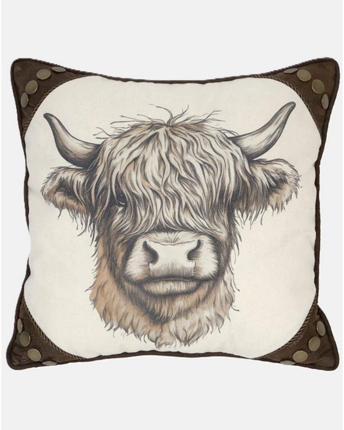 Carstens Home Wrangler Highland Cow Square Pillow, Brown, hi-res