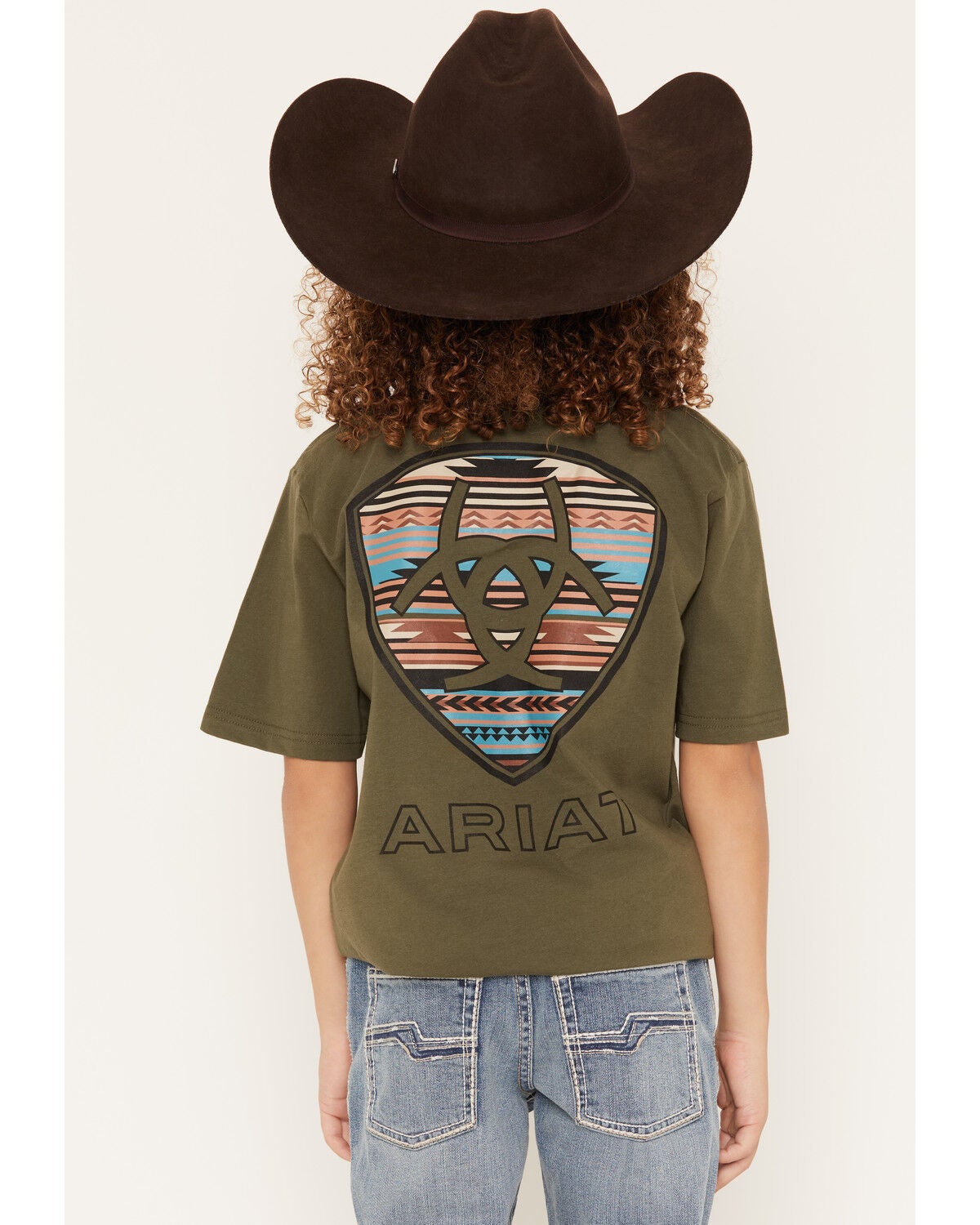 Image #1 - Ariat Boys' Serape Shield Short Sleeve Graphic T-Shirt, Green, hi-res
