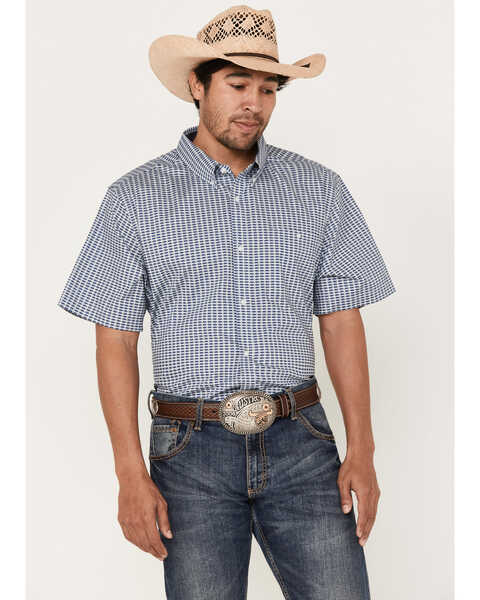 RANK 45® Men's Herd Small Geo Print Short Sleeve Button-Down Western Shirt, Blue, hi-res