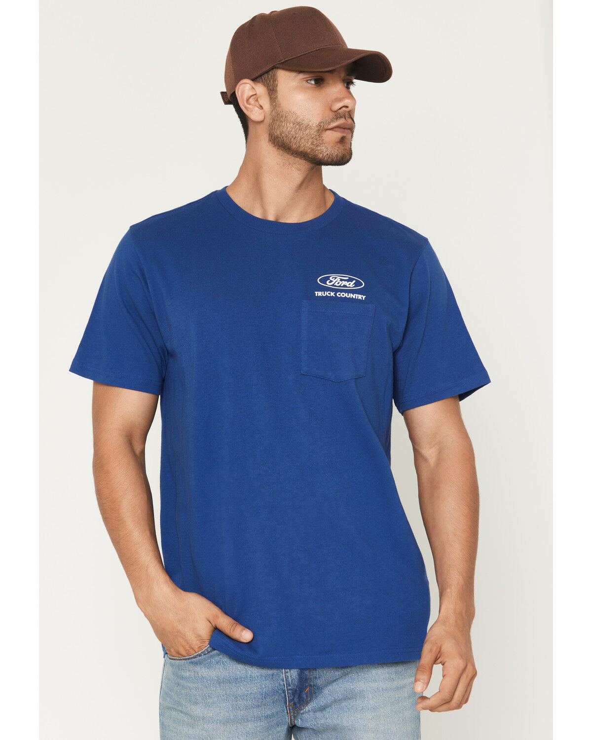 Image #1 - Brixton Men's Ford Truck Short Sleeve Graphic Pocket T-Shirt, Royal Blue, hi-res