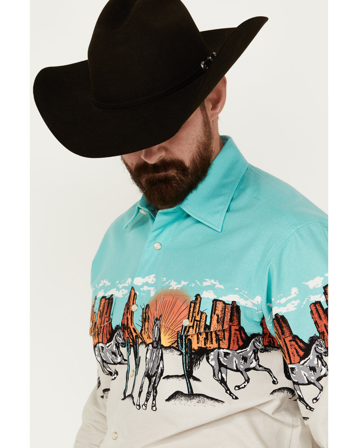 Panhandle Men's Desert Border Long Sleeve Pearl Snap Western Panhandle Men's Desert Border Long Sleeve Pearl Snap Western