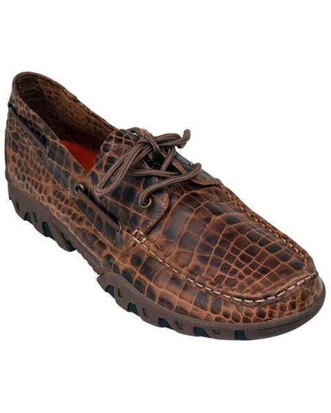 Ferrini Men's Brown Genuine Croc Print Shoes - Moc Toe, Brown, hi-res