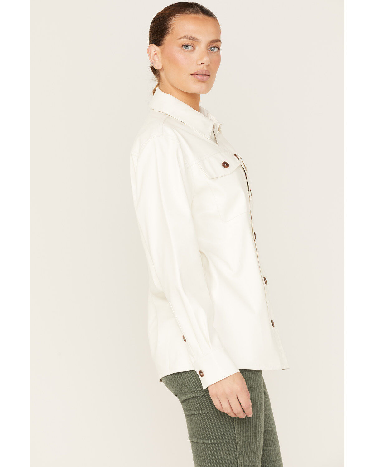 Image #2 - Cleo + Wolf Women's Oversized Solid Faux Leather Shacket, Ivory, hi-res