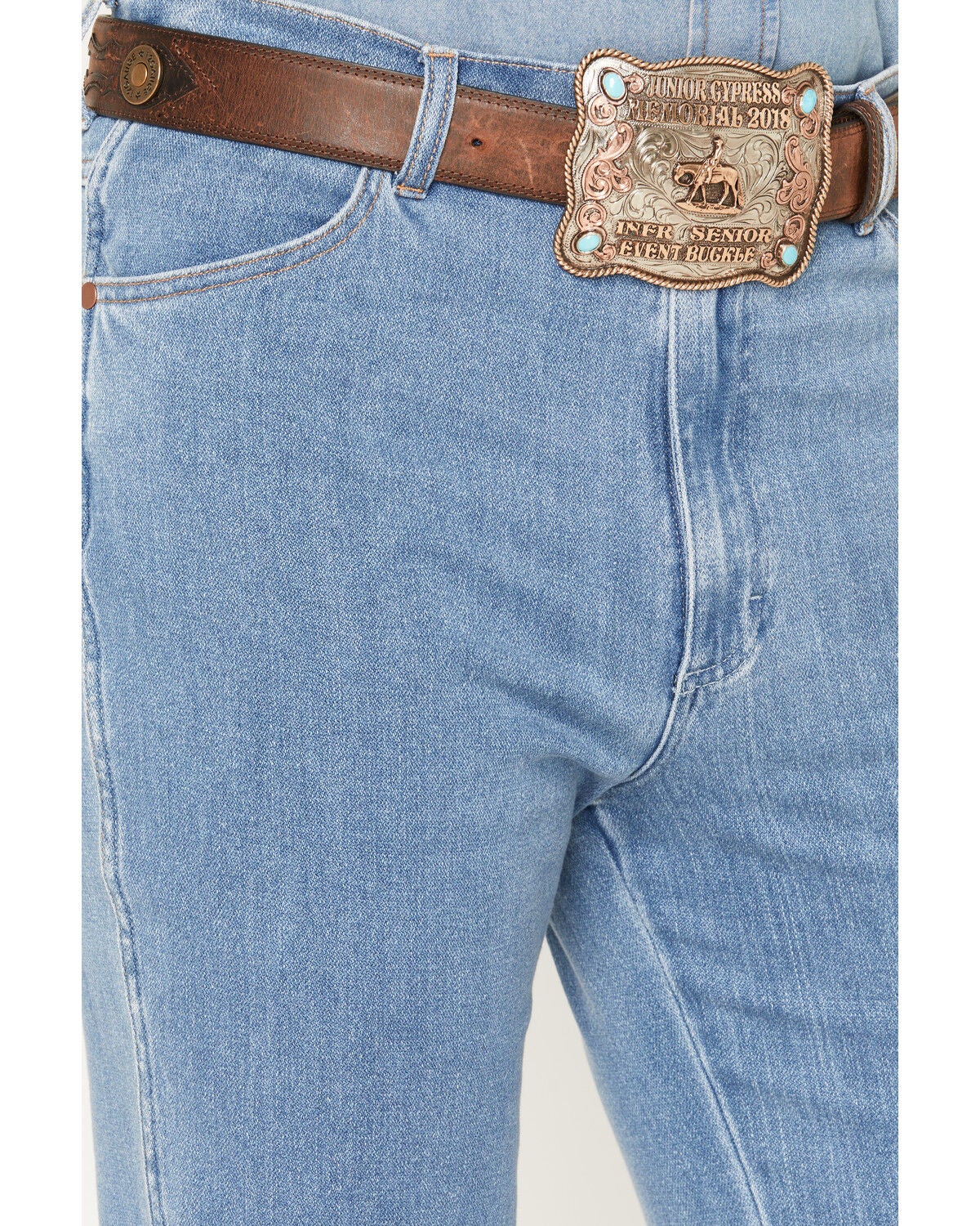 Image #2 - Wrangler Men's 13MWZ Toughlite Medium Wash Cowboy Cut Straight Stretch Denim Jeans, Medium Wash, hi-res