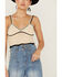 Flying Tomato Women's Contrast Knit Sweater Cami, Cream, hi-res