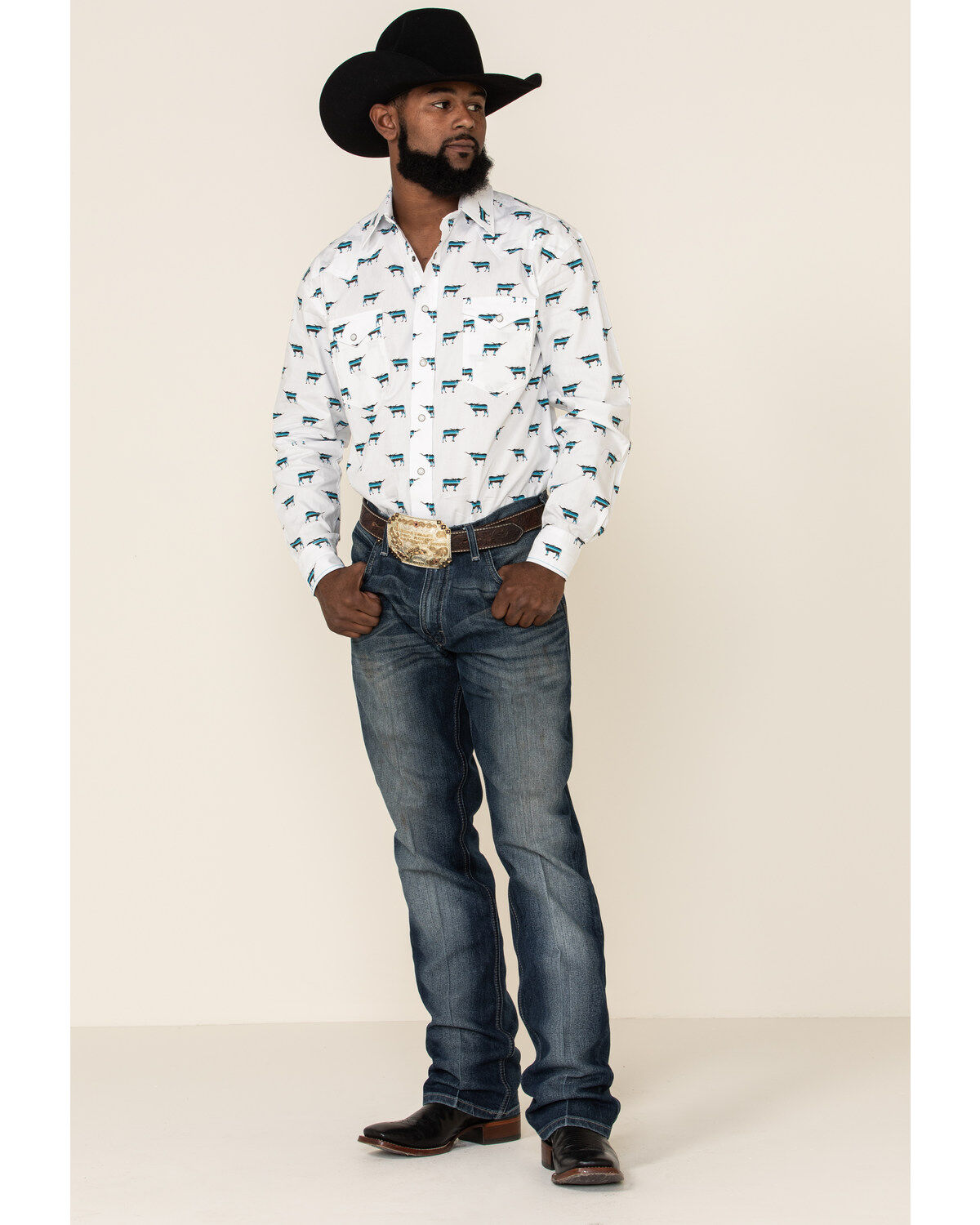 Image #2 - Rough Stock By Panhandle Men's El Toro Bull Geo Print Long Sleeve Western Shirt, , hi-res