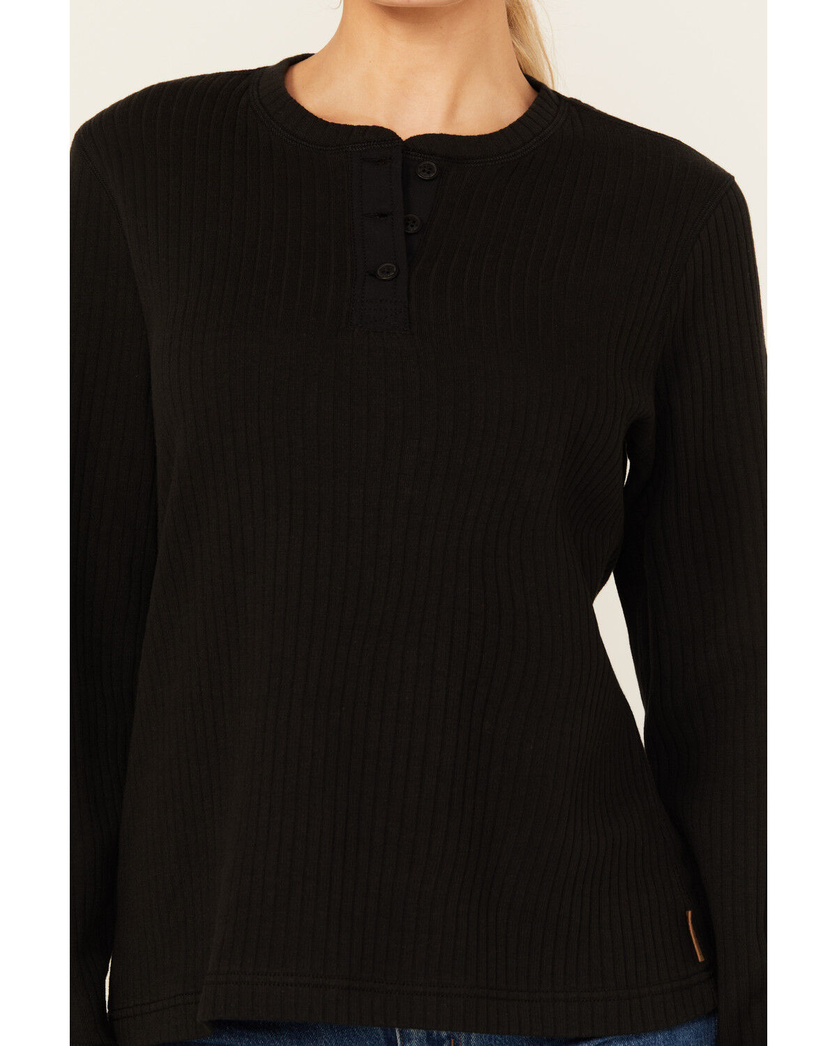 Image #3 - Lucky Brand Workwear Women's Long Sleeve Ribbed Henley Shirt, Black, hi-res