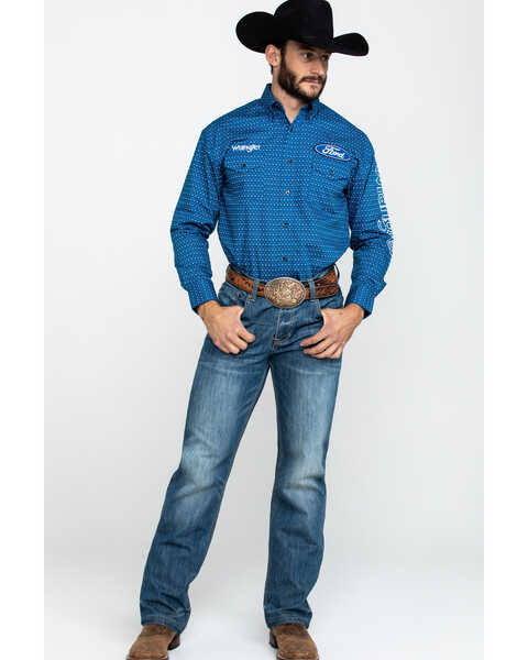 Image #6 - Wrangler Men's Royal Blue Ford Logo Print Long Sleeve Western Shirt , , hi-res