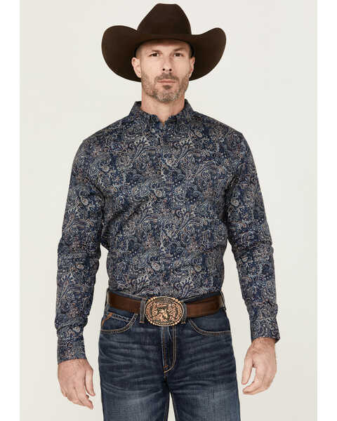 Cody James Men's Neverland Paisley Print Long Sleeve Button-Down Stretch Western Shirt - Big , Light Blue, hi-res