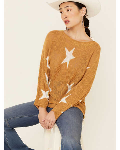 Wishlist Women's Star Print Pullover Sweater , Dark Yellow, hi-res