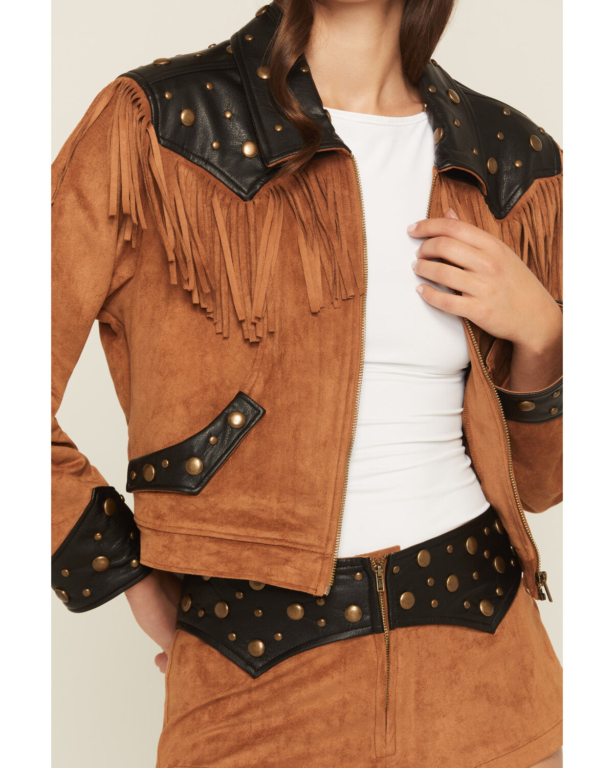 Image #3 - Show Me Your Mumu Women's Wilson Faux Suede Fringe Jacket, Tan, hi-res