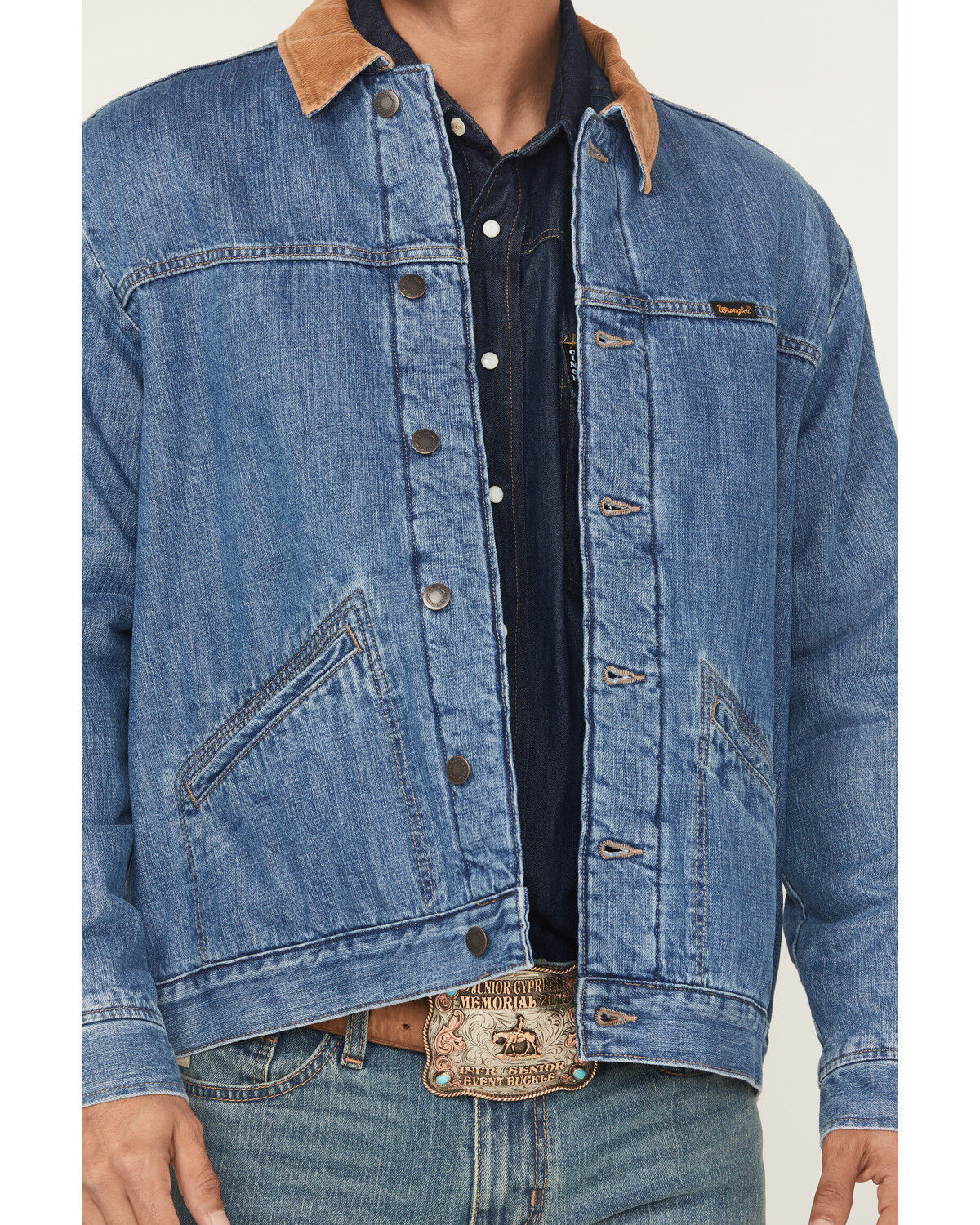 Image #3 - Wrangler Men's Medium Wash Vintage Sherpa Lined Jacket, Medium Wash, hi-res