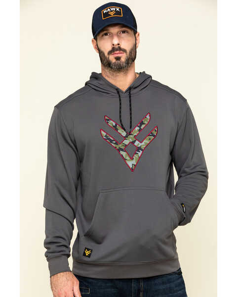 Image #1 - Hawx Men's Gray Tech Logo Hooded Work Sweatshirt , , hi-res