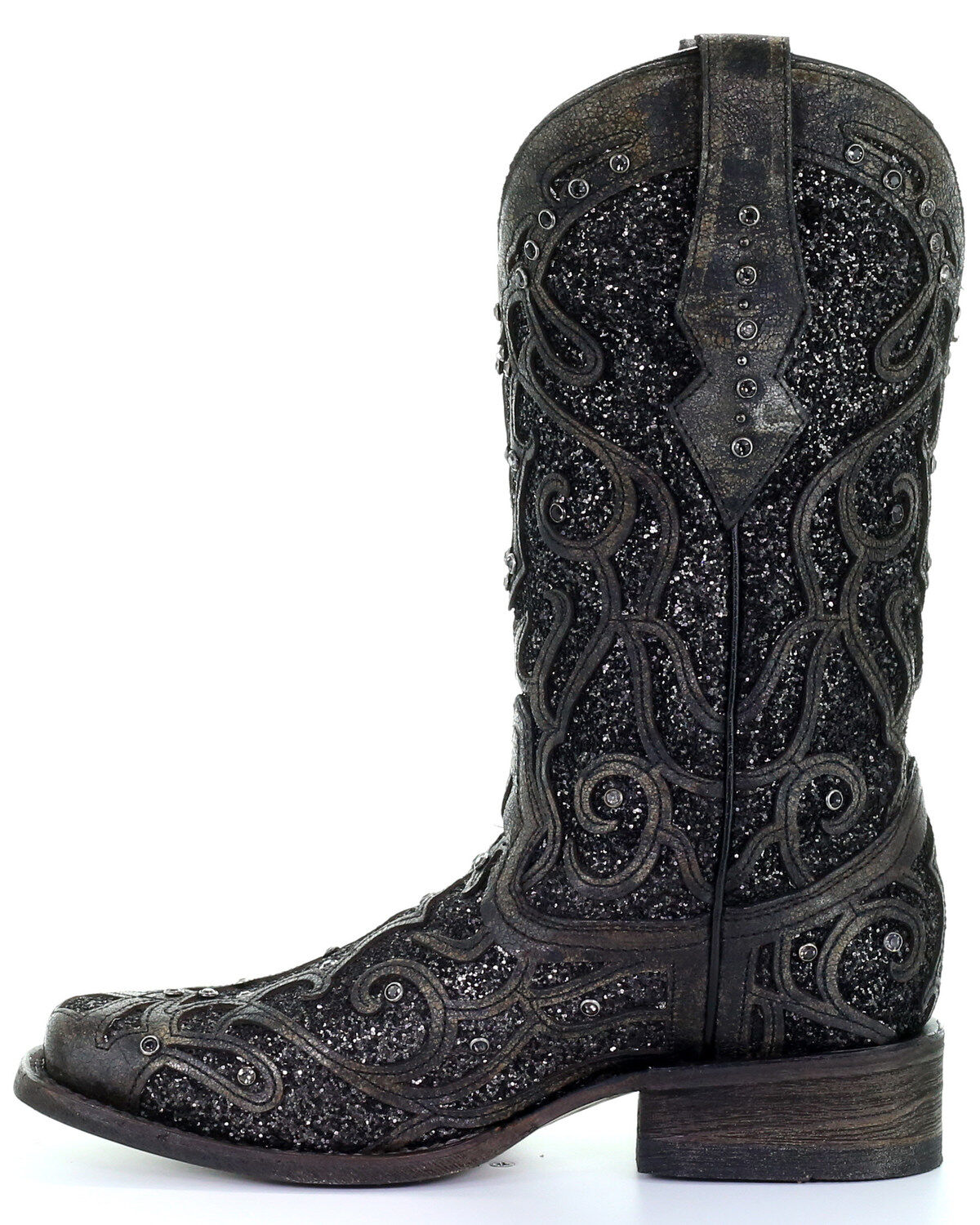 Corral Womens Sparkling Glitter Inlay Black/Silver Cowboy Boots