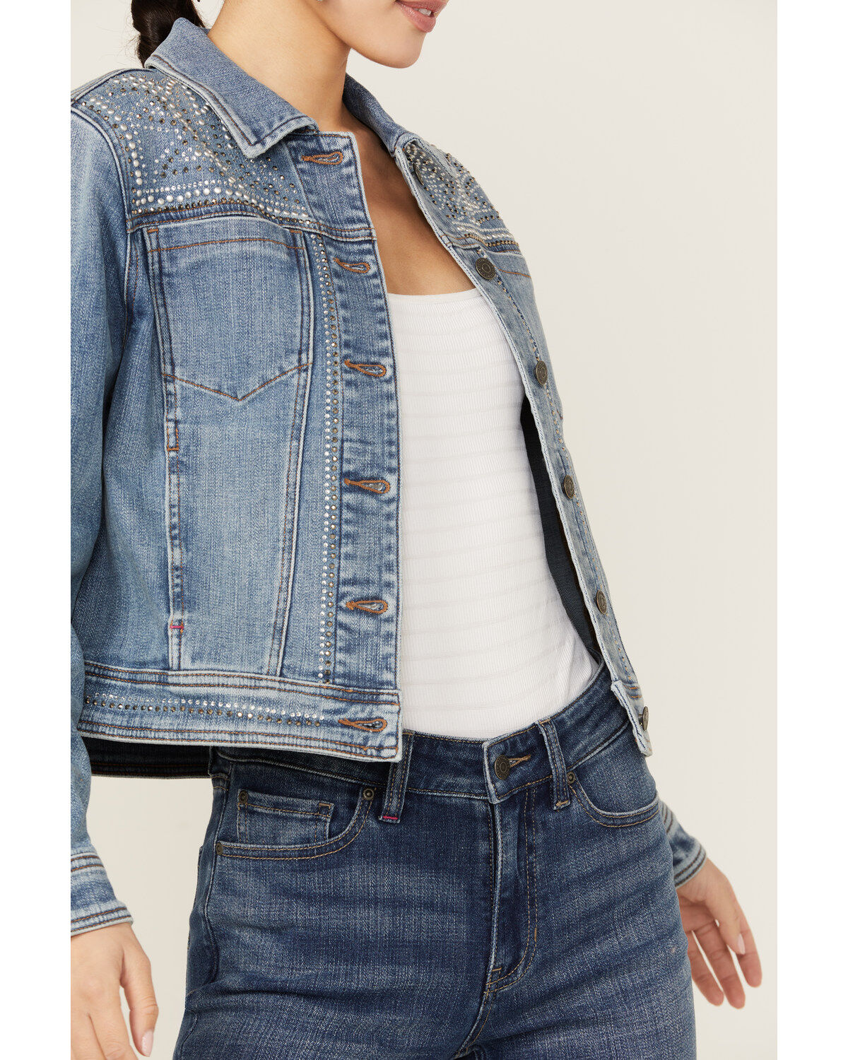 Image #3 - Idyllwind Women's Embellished Denim Trucker Jacket, Medium Wash, hi-res