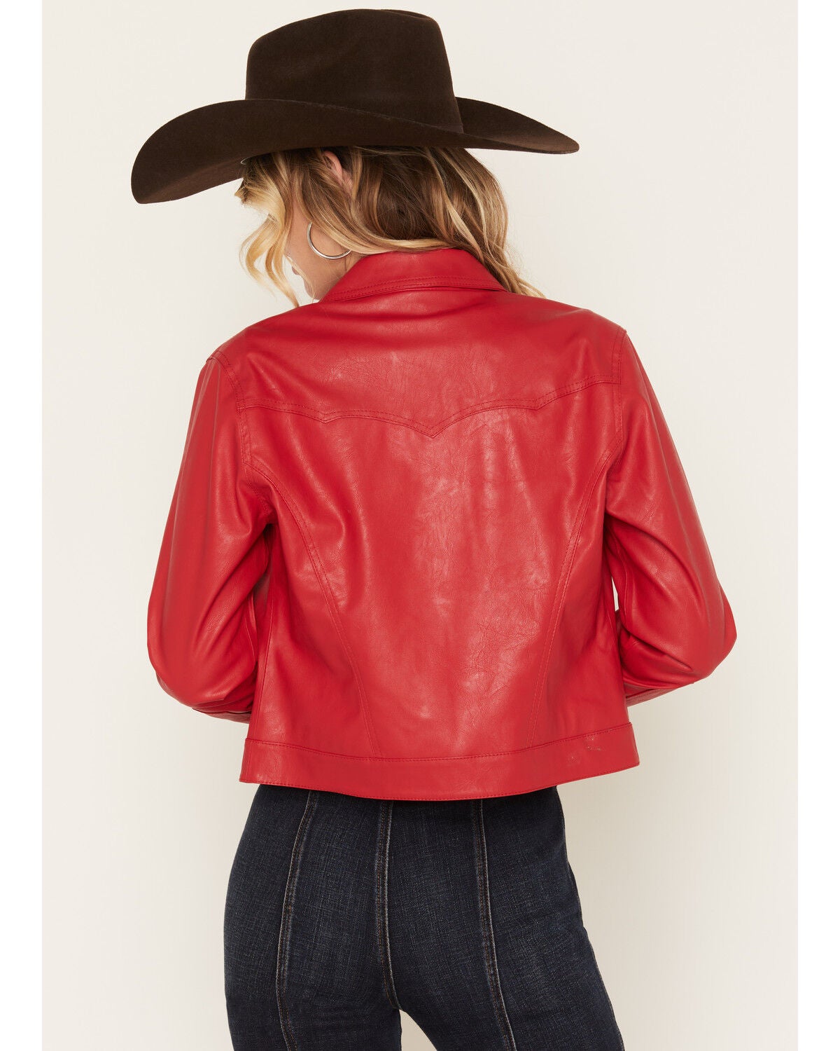 Image #4 - Wrangler Women's Slim Seamed Faux Leather Jacket, Red, hi-res