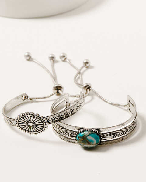 Shyanne Women's Silver Concho & Turquoise Cuff Bracelet Set, Silver, hi-res