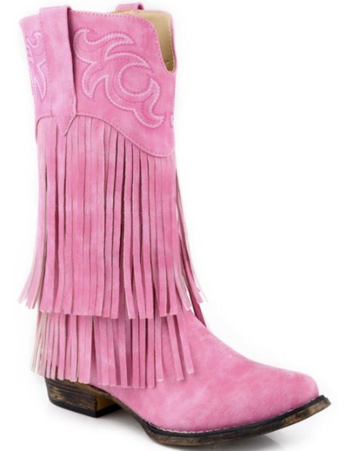 Image #1 - Roper Little Girls' Rickrack Fringe Western Boots - Snip Toe, Pink, hi-res