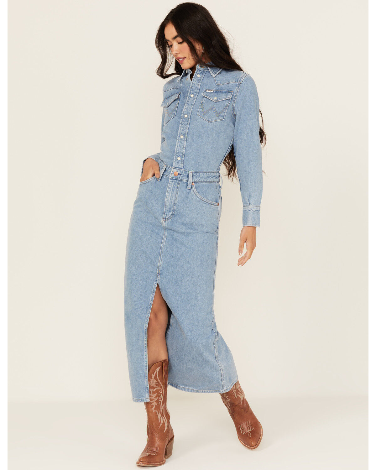 Image #2 - Wrangler Women's Light Wash Denim Maxi Dress, , hi-res