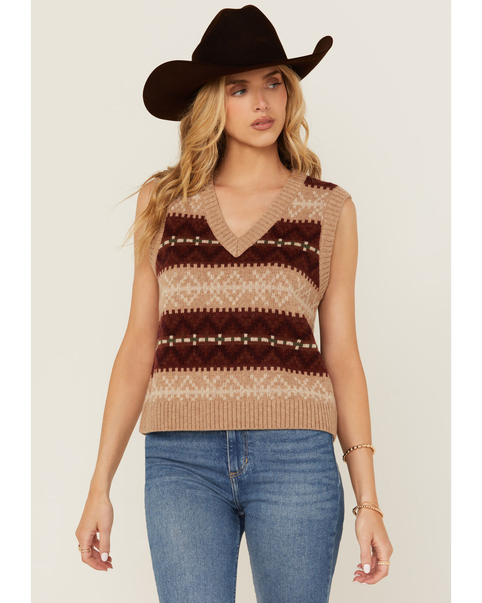Image #1 - Pendleton Women's Striped Sweater Vest, Tan, hi-res
