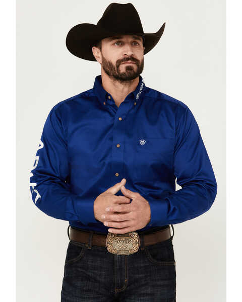 Ariat Men's Team Logo Twill Fitted Long Sleeve Button-Down Western Shirt , Royal Blue, hi-res